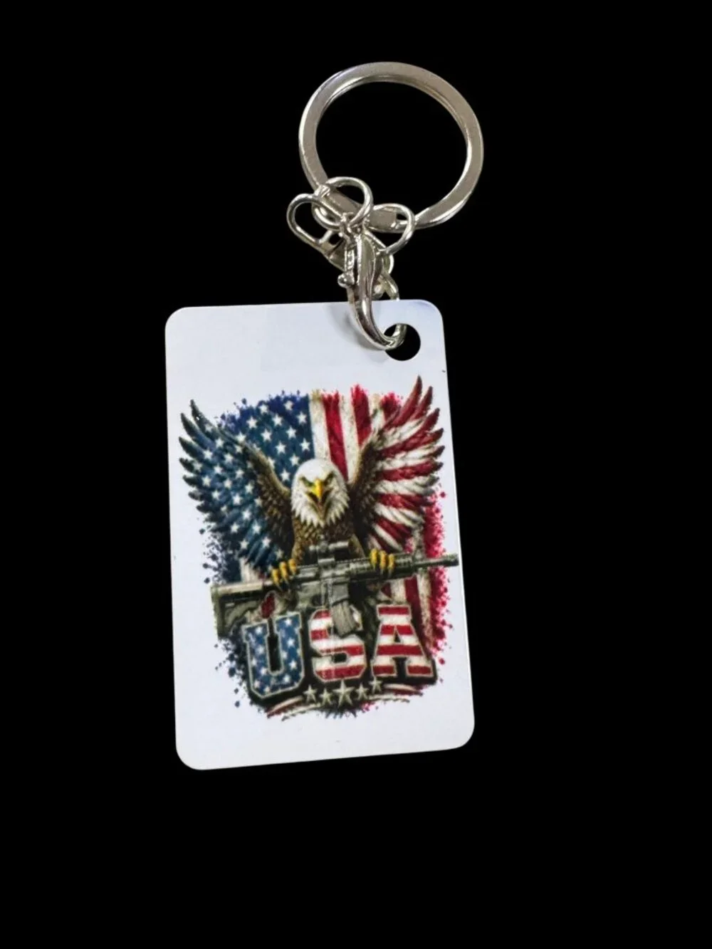 USA Patriotic Bald Eagle American Flag Metal Keychain, Decorative Key